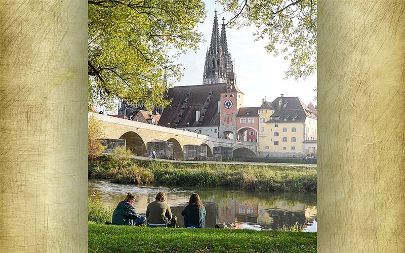 Cathedral in Regensburg, river, Germany, church, Regensburg, bridge, HD wallpaper
