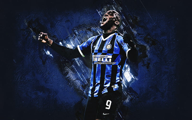 Romelu Lukaku, Inter Milan, Serie A, Belgian soccer player, FC Internazionale, portrait, blue stone background, Romelu Menama Lukaku Bolingoli, HD wallpaper