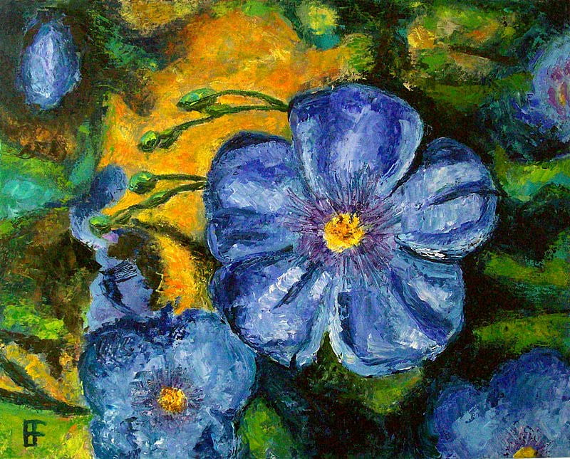 Blue Flax Flowers, falx, art, painting, flowers, beauty, nature, blue, HD wallpaper