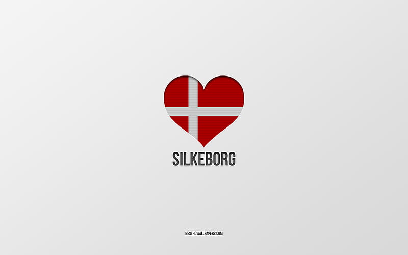 I Love Silkeborg, Danish cities, gray background, Silkeborg, Denmark, Danish flag heart, favorite cities, Love Silkeborg, HD wallpaper