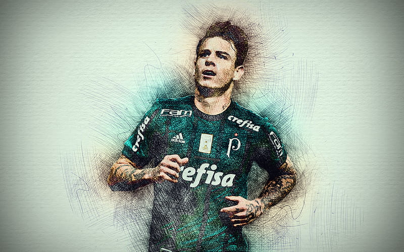 Roger Guedes artwork, Brazilian footballer, SE Palmeiras, Guedes, soccer, Brazilian Serie A, footballers, Palmeiras FC, HD wallpaper
