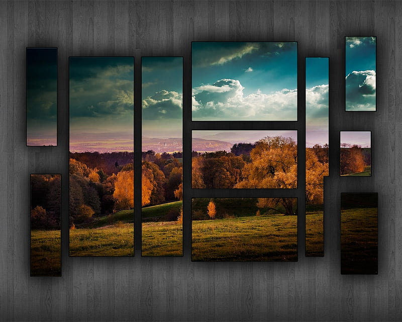 Autumn Collage, blocks, landscape, panes, HD wallpaper