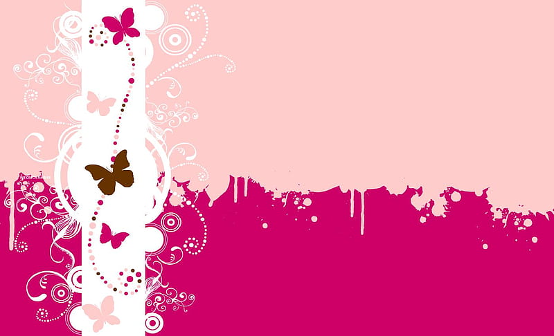 Butterflies And Paint, butterflies, white curls, light pink, pink, HD ...