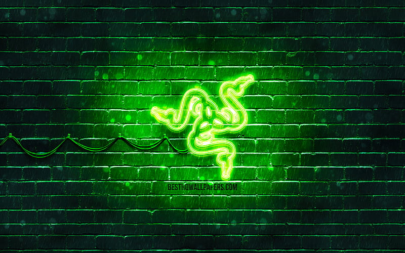 Razer green logo green brickwall, Razer logo, brands, Razer neon logo, Razer, HD wallpaper
