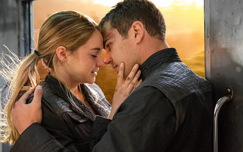 Divergent (2014), movie, divergent, Theo James, black, man, tris, fantasy, girl, series, four, actress, Shailene Woodley, couple, actor, HD wallpaper