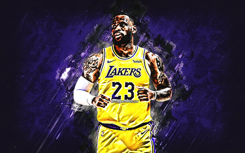 LeBron James, Los Angeles Lakers, NBA, famous basketball players, American basketball player, art, purple stone background, USA, basketball, HD wallpaper