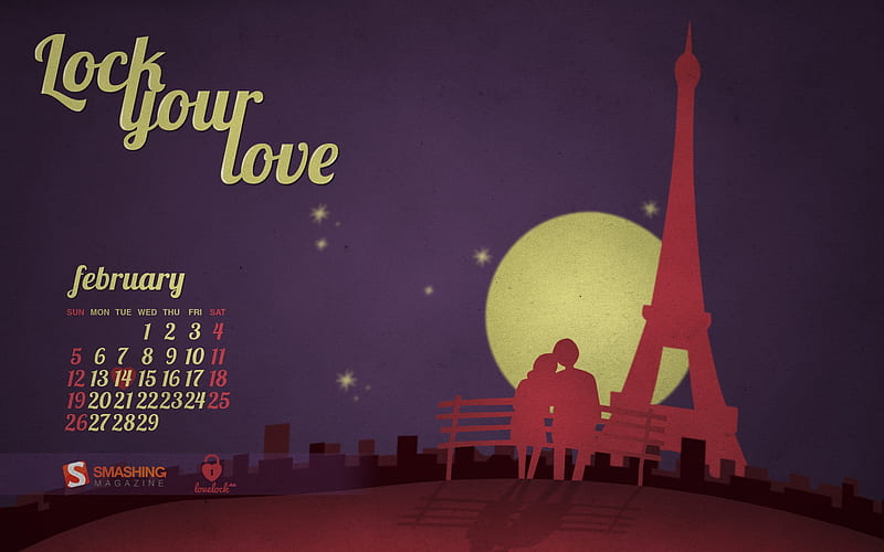 lock your love-February 2012 calendar themes, HD wallpaper
