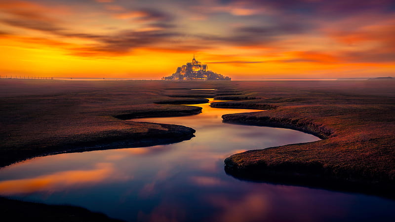 France Mont Saint Michel Sunset Resolution , Nature , , and Background, 1600X900 Nature, HD wallpaper