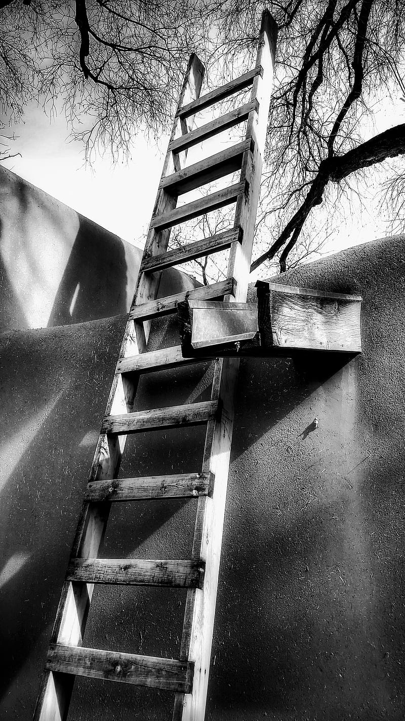 Way Out Of Here Ii Adobe Black And White Ladder Native American Pueblo Hd Mobile Wallpaper Peakpx