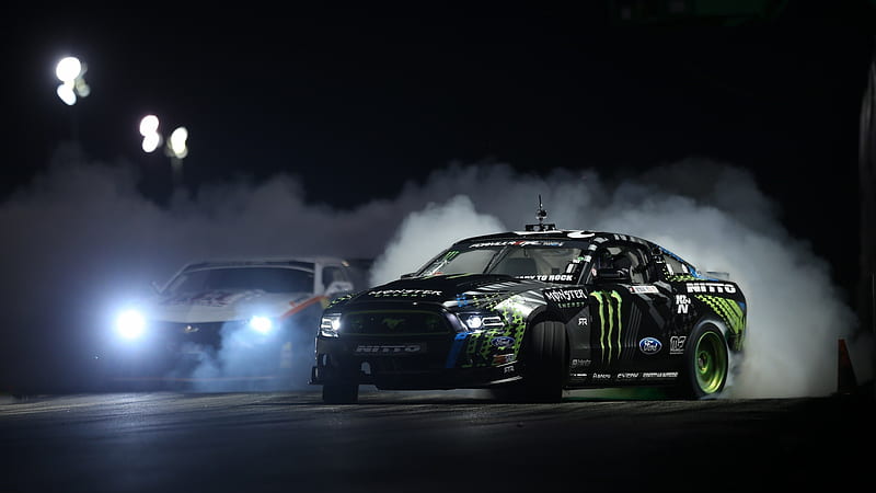 Ford Mustang Monster, drifting-cars, carros, drift, tires, smoke, ford, mustang, HD wallpaper