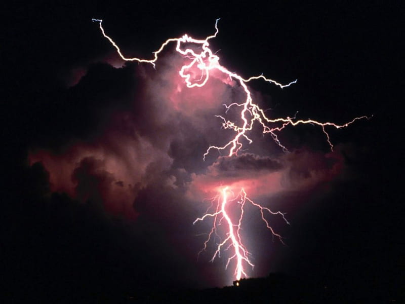 PINK ELECTRICAL, night time, lightning, storms, electricity, clouds, sky, HD wallpaper