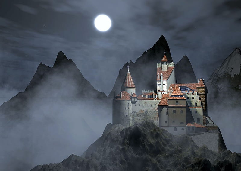 Dracula's Castle, building, moon, mountains, romania, night, HD wallpaper |  Peakpx