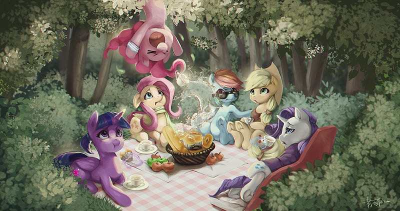 My Little Pony, My Little Pony: Friendship is Magic, Applejack (My Little Pony) , Fluttershy (My Little Pony) , Picnic , Pinkie Pie , Rainbow Dash , Rarity (My Little Pony) , Twilight Sparkle, HD wallpaper