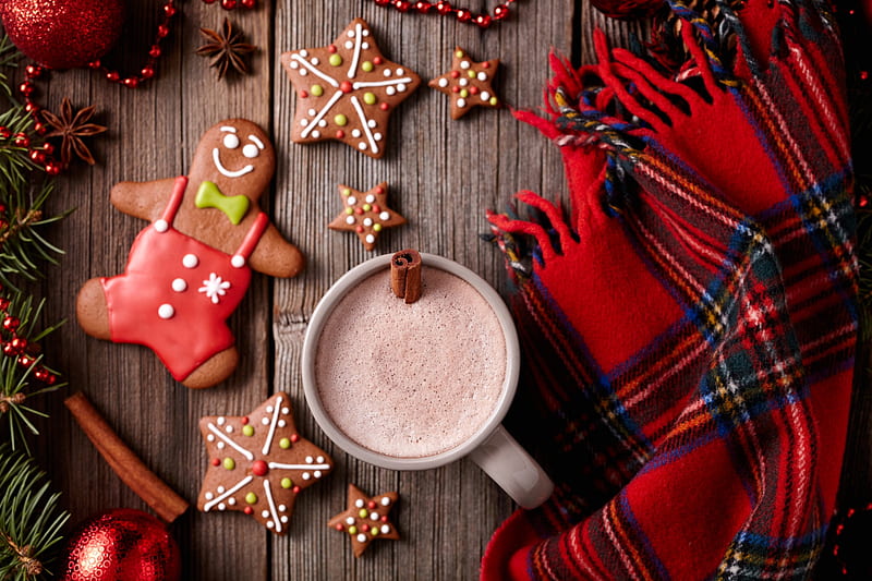 Xmas, cookies, christmas, chocolate, cup, HD wallpaper