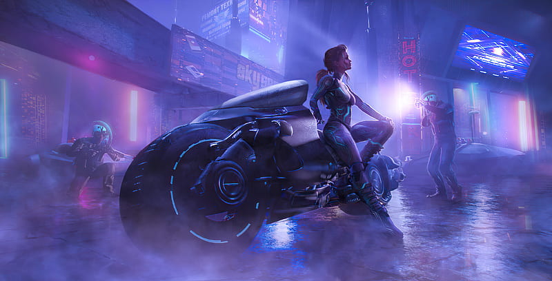 Sci Fi, Cyberpunk, Futuristic, Girl, Motorcycle, HD wallpaper
