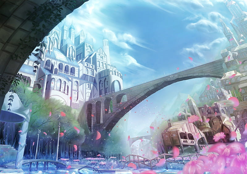 Fantasy Land, art, fantasy, city, orginal, sky, scene, HD wallpaper