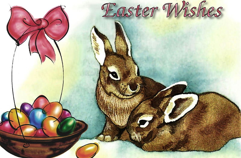 Easter Wishes, art, holiday, April, illustration, artwork, March, Easter, basket, HD wallpaper