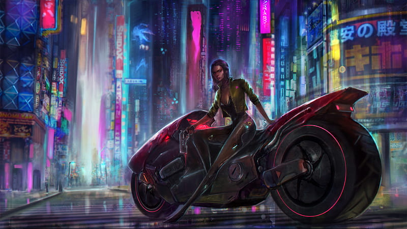 Cyberpunk Girl Biker 2020, artist, artwork, cyberpunk, artstation, HD wallpaper