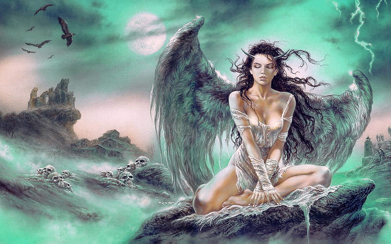 Gothic Angel, art, fantasy, girl, gothic angel, digital, woman, bonito, HD wallpaper