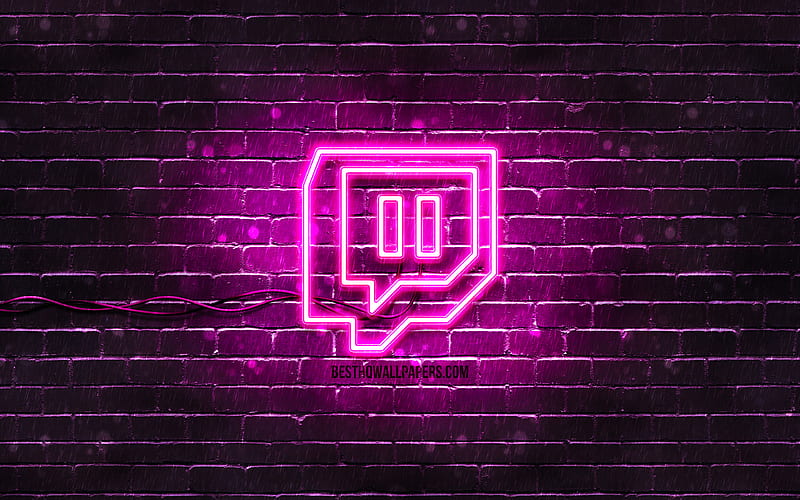 Twitch purple logo purple brickwall, Twitch logo, social networks, Twitch neon logo, Twitch, HD wallpaper