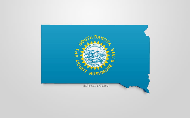 3d flag of South Dakota, map silhouette of South Dakota, US state, 3d art, South Dakota 3d flag, USA, North America, South Dakota, geography, South Dakota 3d silhouette, HD wallpaper
