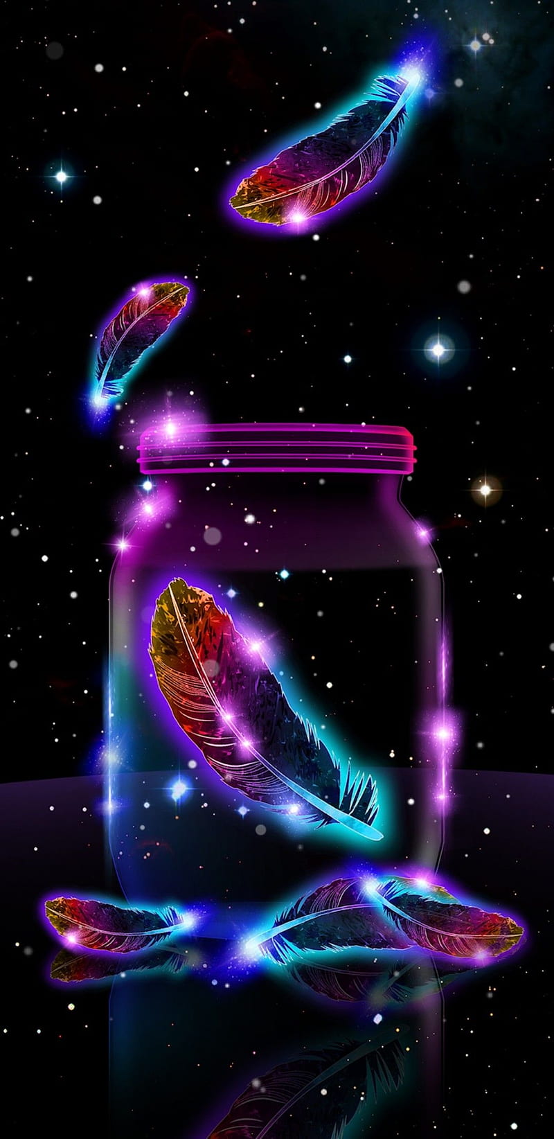 Black, space, feather, bottle, HD phone wallpaper