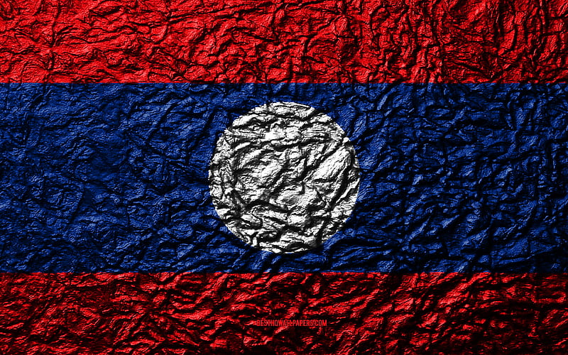 Flag of Laos stone texture, waves texture, Laos flag, national symbol, Laos, Asia, stone background, HD wallpaper