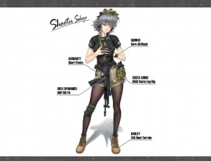 Shooter Sakuya, boots, gray hair, gloves, gun, stockings, headdress, shorts, anime, izayoi sakuya, touhou, sniper, HD wallpaper