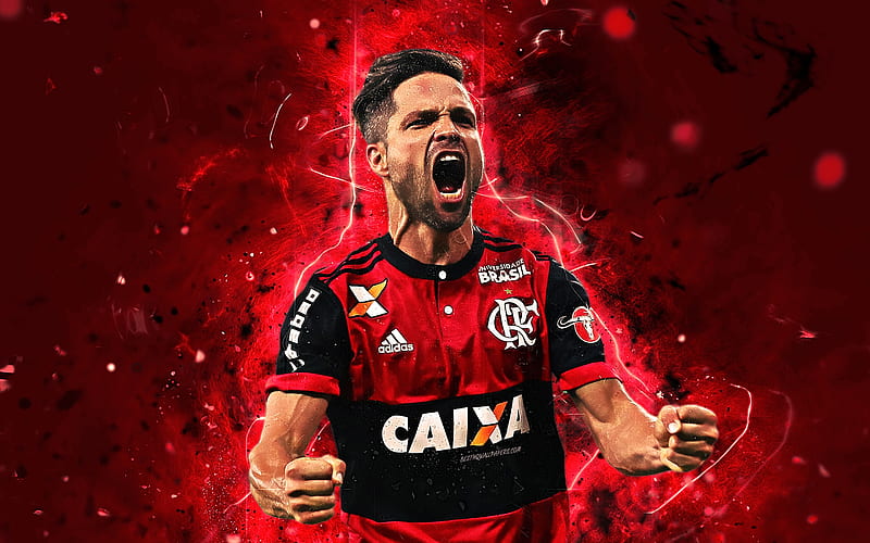 Diego Ribas, goal, brazilian footballers, Flamengo FC, joy, soccer, Diego, Brazilian Serie A, abstract art, neon lights, Brazil, HD wallpaper
