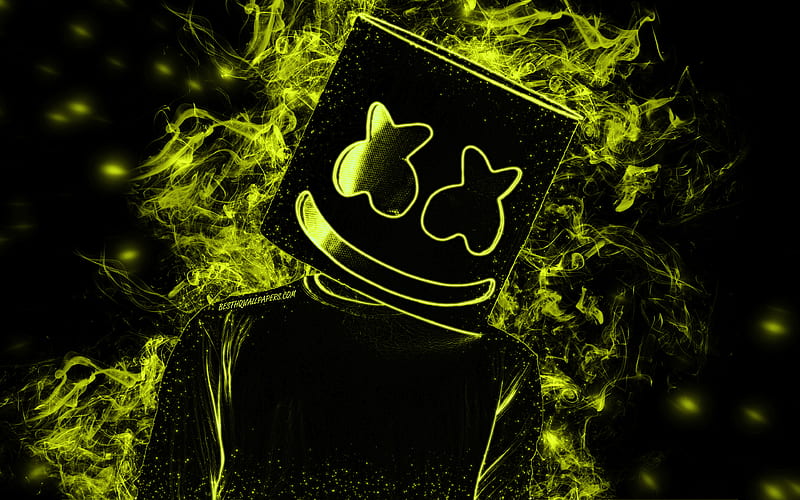 Marshmello, light green smoke silhouette, black background, American DJ, creative art, Christopher Comstock, HD wallpaper