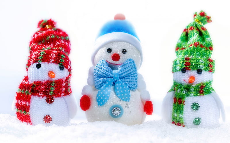snowmen, winter, snow, snowman, Happy New Year, cute snowmen, HD wallpaper