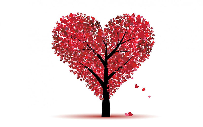 Love tree, red, tree, heart, valentine, white, HD wallpaper