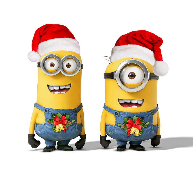 Christmas Minions, cute, funny, merry, new year, santa, HD wallpaper