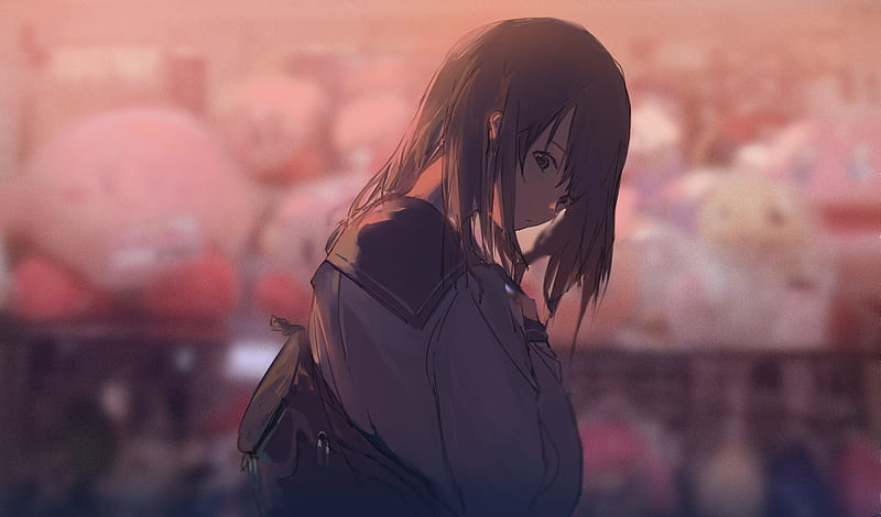 anime school girl, back view, brown hair, Anime, HD wallpaper