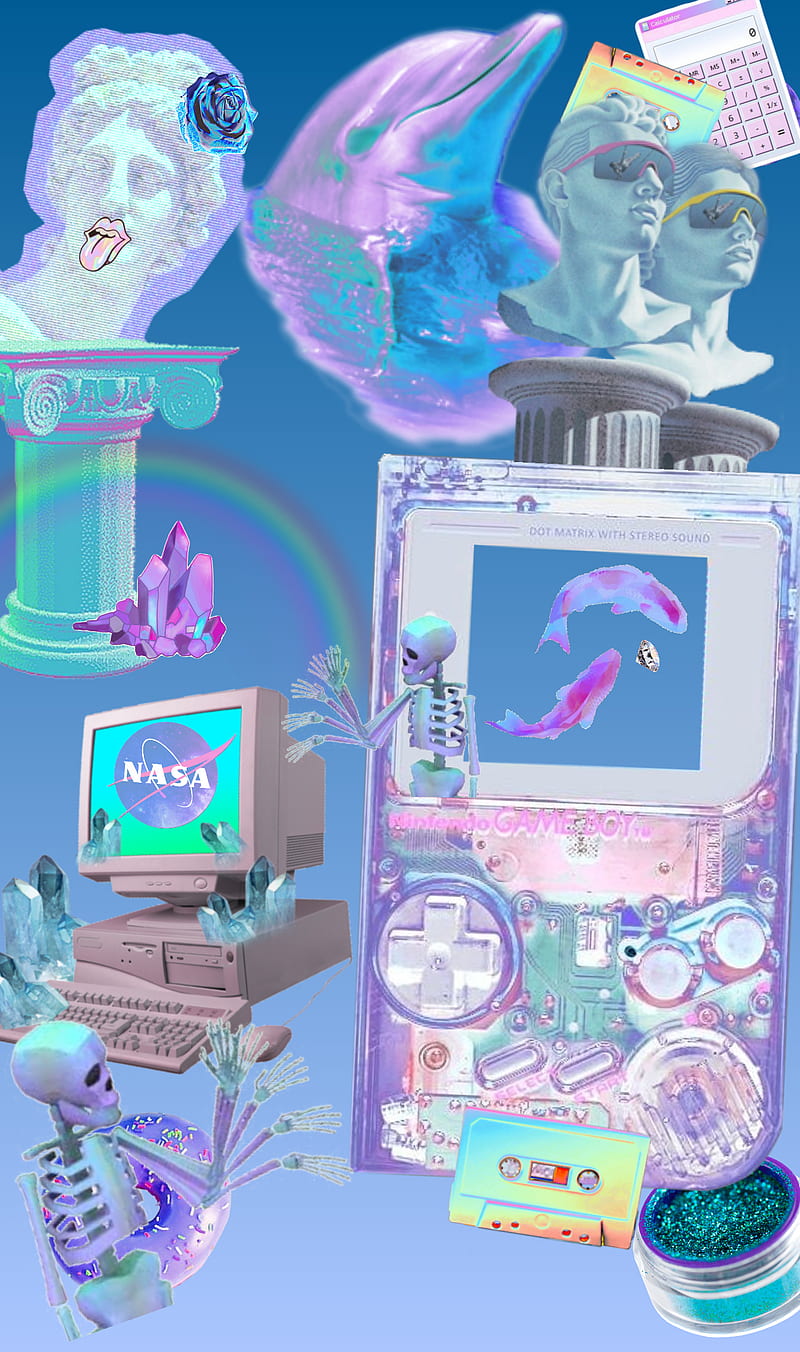 Vapor Collage, gameboy, unicorn, vaporwave, HD phone wallpaper