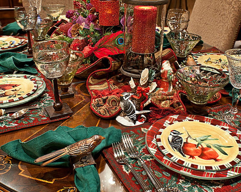Christmas Dine, Christmas, table, candle, glass, plate, HD wallpaper