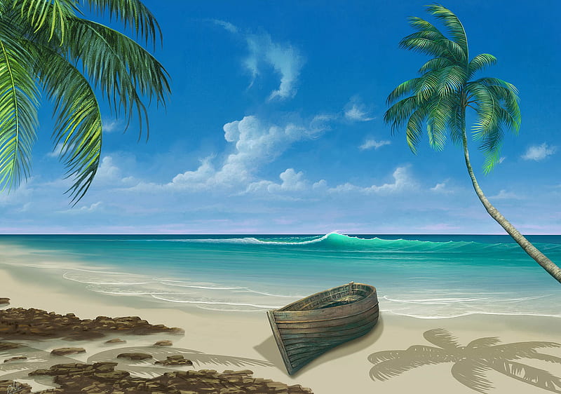 Deniz sahil , beach, summer, tekne, tropical, HD wallpaper