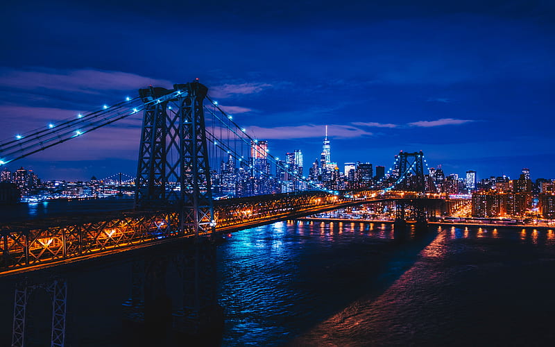 Queensboro Bridge nightscapes, New York, America, USA, NYC, HD wallpaper