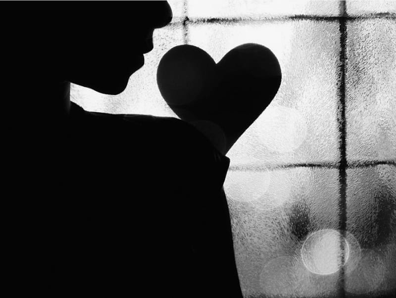 Shades of Grey, Love, Window, Black and White, Heart, Lonely, HD wallpaper