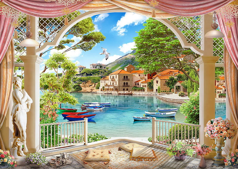 Cozy sea corner, paradise, view, Italy, summer, bonito, sea, rest, cozy, corner, boats, village, HD wallpaper