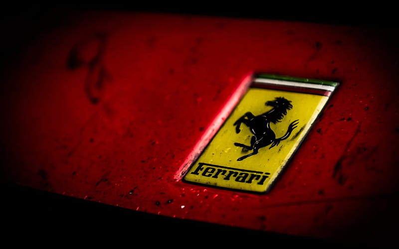 Ferrari, Logo, Ferrari emblem, red background, HD wallpaper