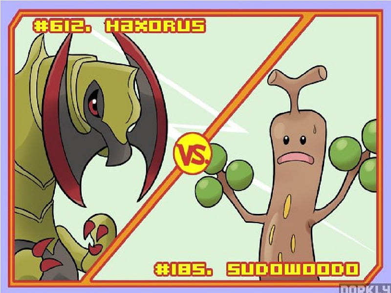 Pokemon Battle's that end WRONG: Haxorus vs. Sudowoodo, battl, sudowood, haxorus, pokemon, funny, HD wallpaper