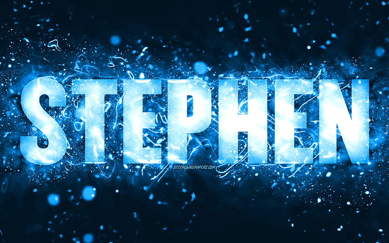 Happy Birtay Stephen, blue neon lights, Stephen name, creative, Stephen Happy Birtay, Stephen Birtay, popular american male names, with Stephen name, Stephen, HD wallpaper