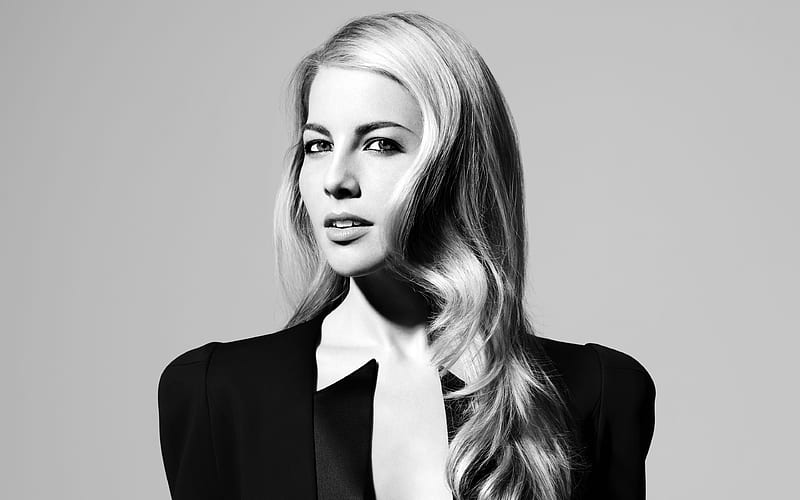 Morgan James, American singer, monochrome portrait, blond, beautiful woman, Black suit, HD wallpaper