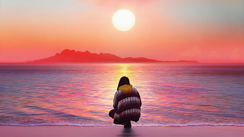 Watching The Sunset On Beach , beach, artist, artwork, digital-art, HD wallpaper