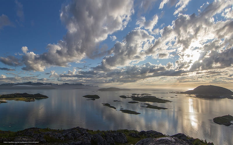 Clouds over Sea, water, islets, reflection, clouds, sea, HD wallpaper