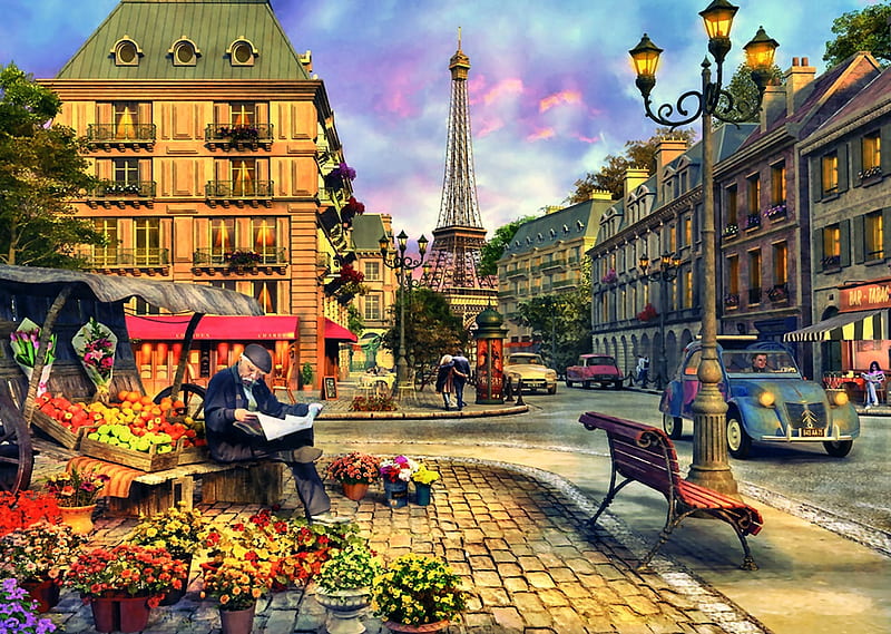 Paris Street Life F, architecture, art, cityscape, bonito, illustration,  artwork, HD wallpaper | Peakpx