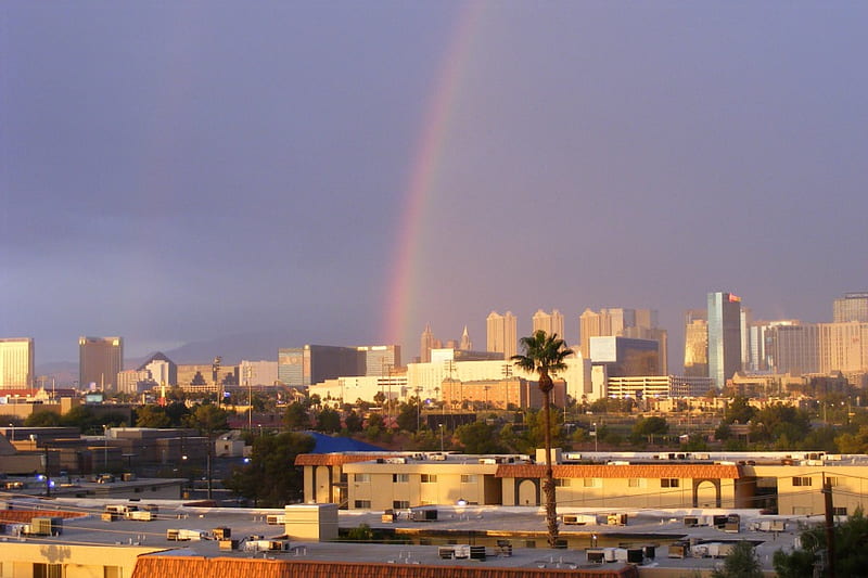__Las Vegas Strip Rainbow_Oct_2011__, Rainbow, Skyline, Las Vegas Strip, Architecture, HD wallpaper