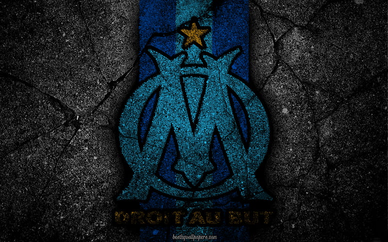 Olympique Marseille, logo, art, Liga 1, soccer, football club, Ligue 1, grunge, Marseille FC, HD wallpaper
