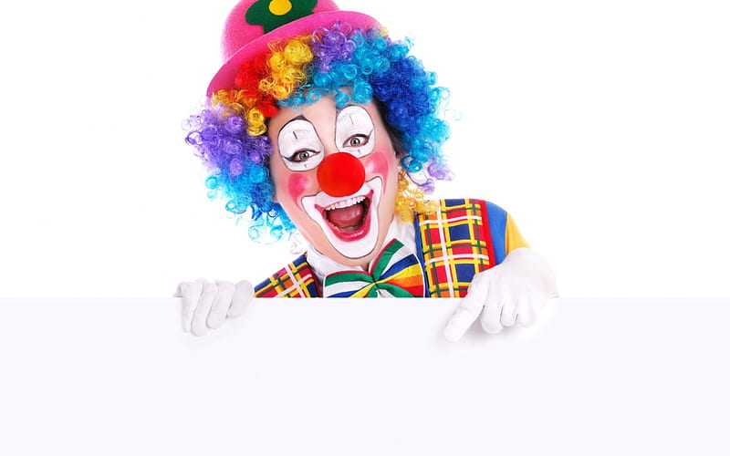 ღ Clown ღ, clown, hair, wig, color, bow, funny, nails, HD wallpaper